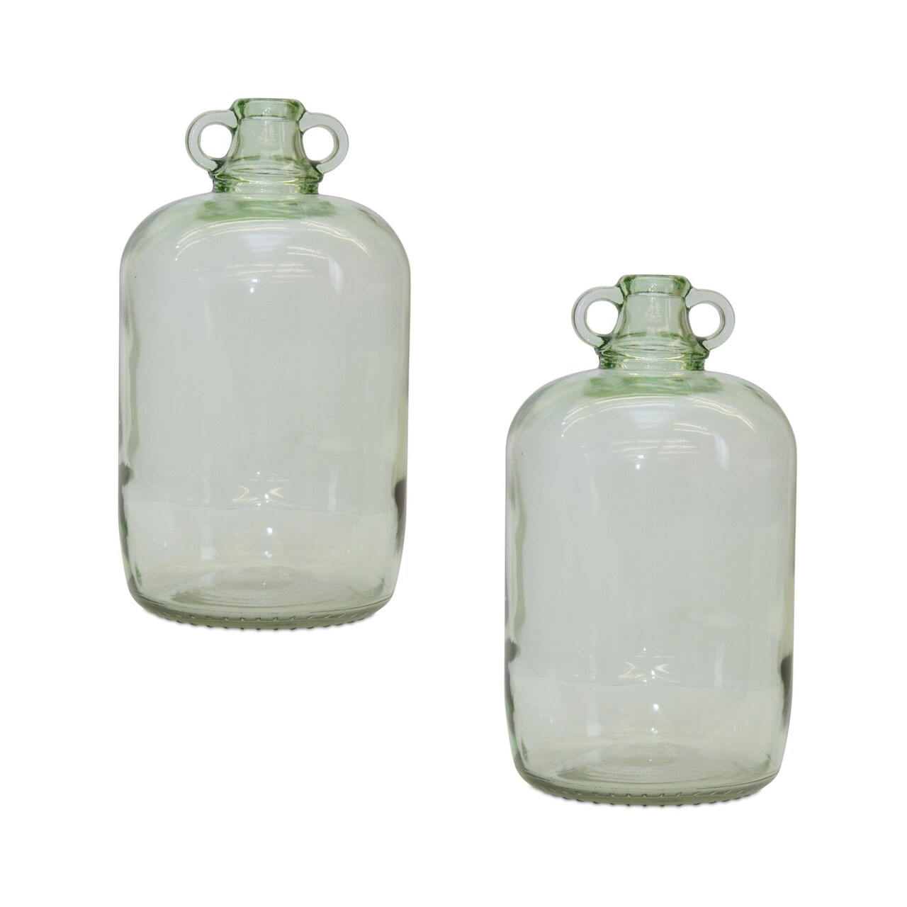 Melrose Glass Jug Vase with Handle - 12.25" - Sage Green - Set of 2